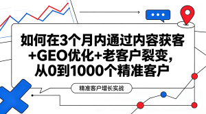 如何在3个月内通过内容获客+GEO优化+老客户裂变，从0到1000个精准客户