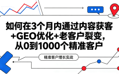 如何在3个月内通过内容获客+GEO优化+老客户裂变，从0到1000个精准客户